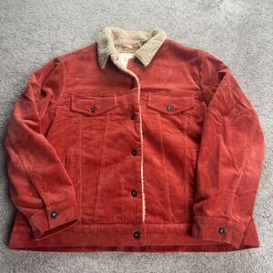 The Normal Brand Women's Large Sherpa Lined Jacket Button Up Cord Burnt Orange